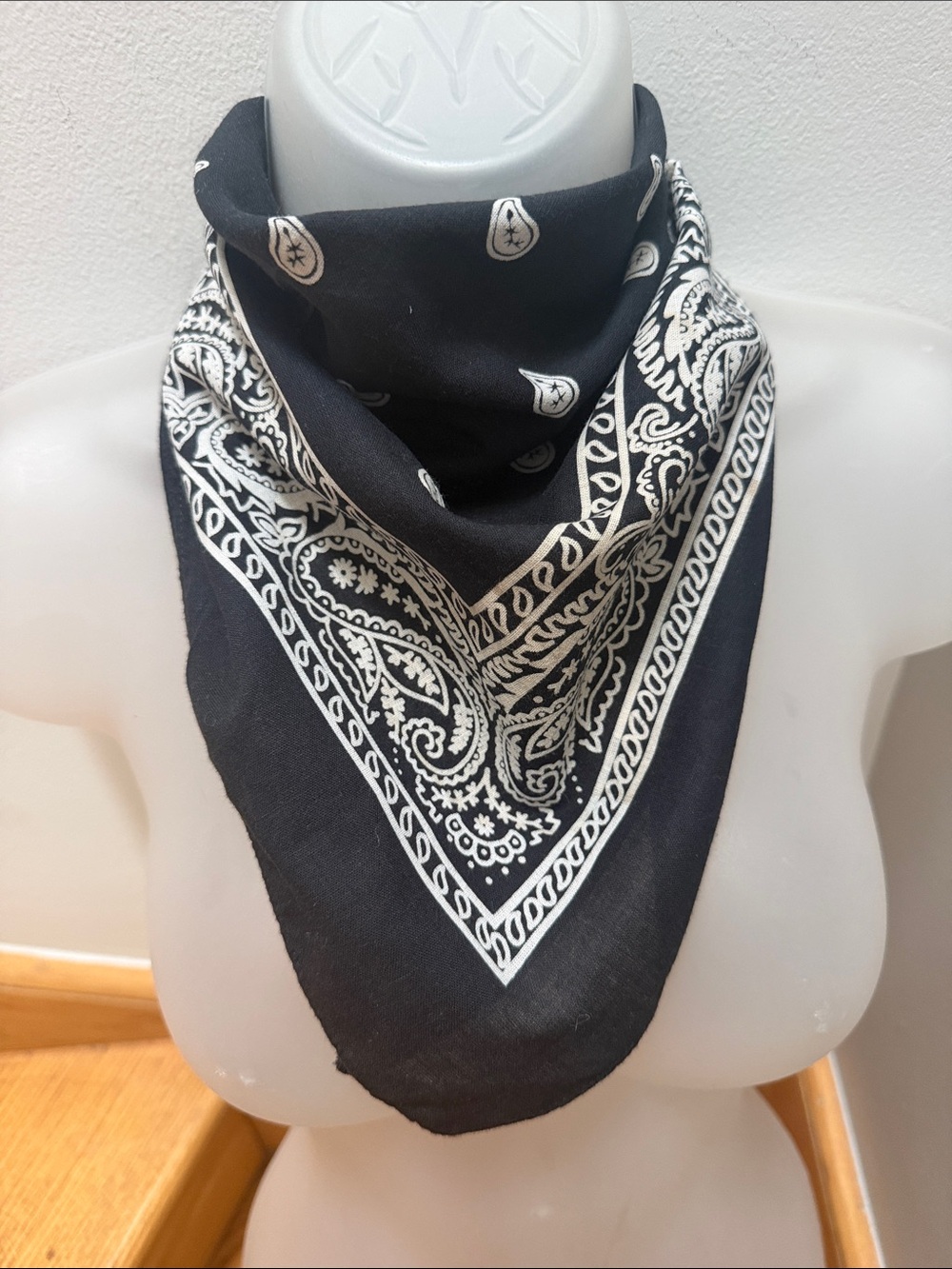 Vintage Black Paisley Cotton Bandana | Made in Mexico RN 95300 Y2K